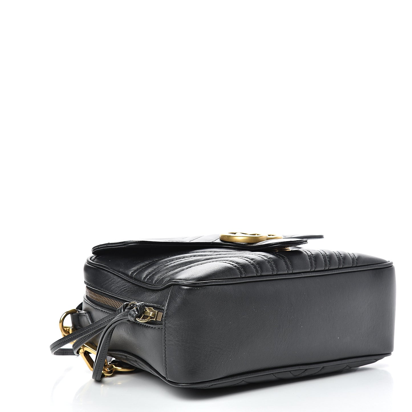 Calfskin Matelasse Sylvie Web Small GG Marmont Top Handle Shoulder Bag Black
