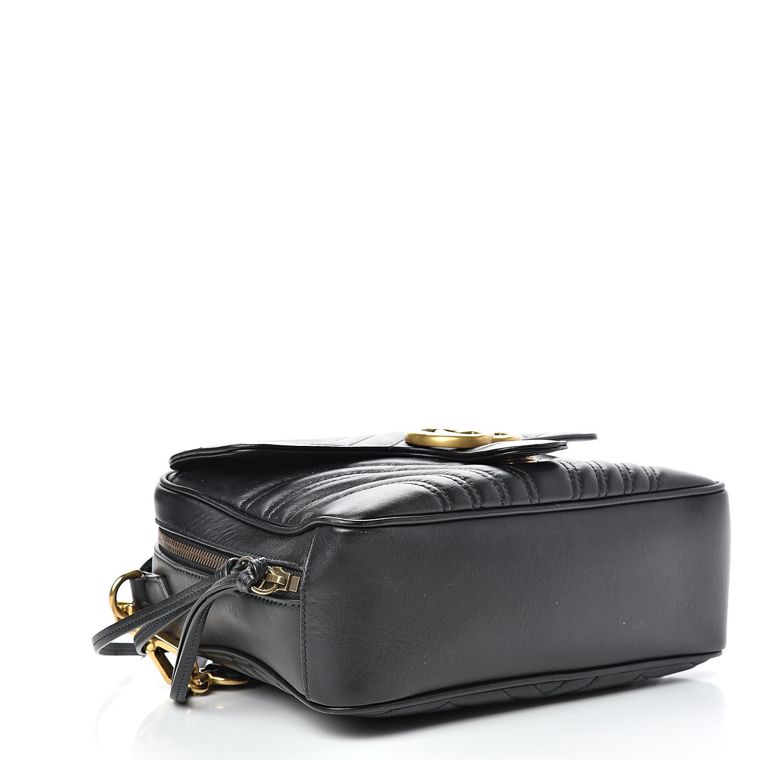 Gucci Calfskin Matelasse Sylvie Web Small GG Marmont Top Handle Shoulder Bag Black 3 of 16