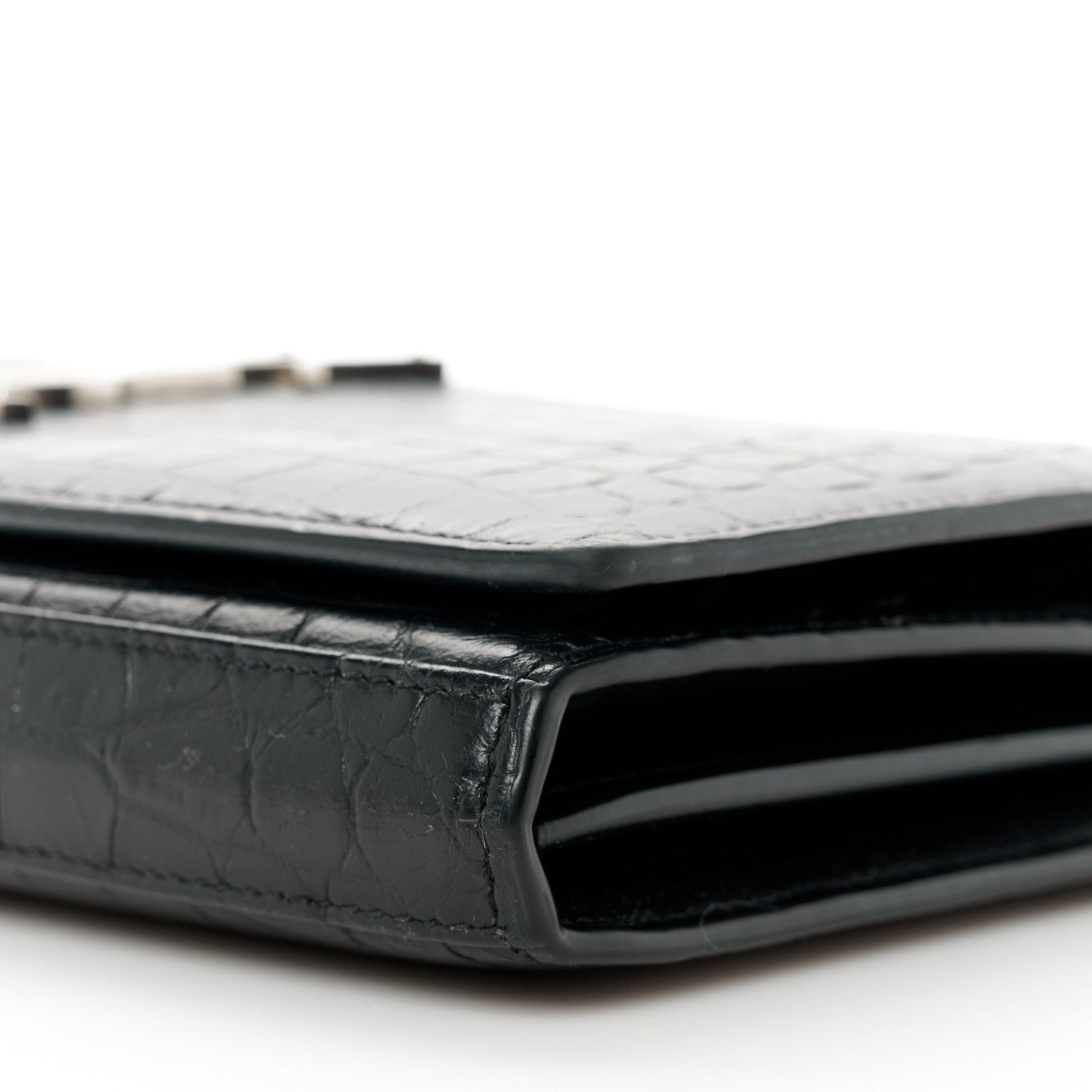 Saint Laurent Crocodile Embossed Calfskin Monogram Chain Wallet Black 9 of 9