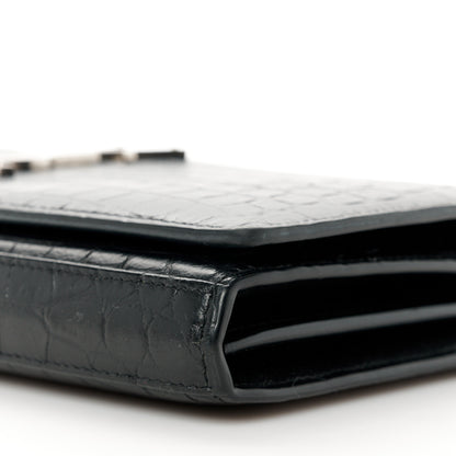 Saint Laurent Crocodile Embossed Calfskin Monogram Chain Wallet Black 9 of 9
