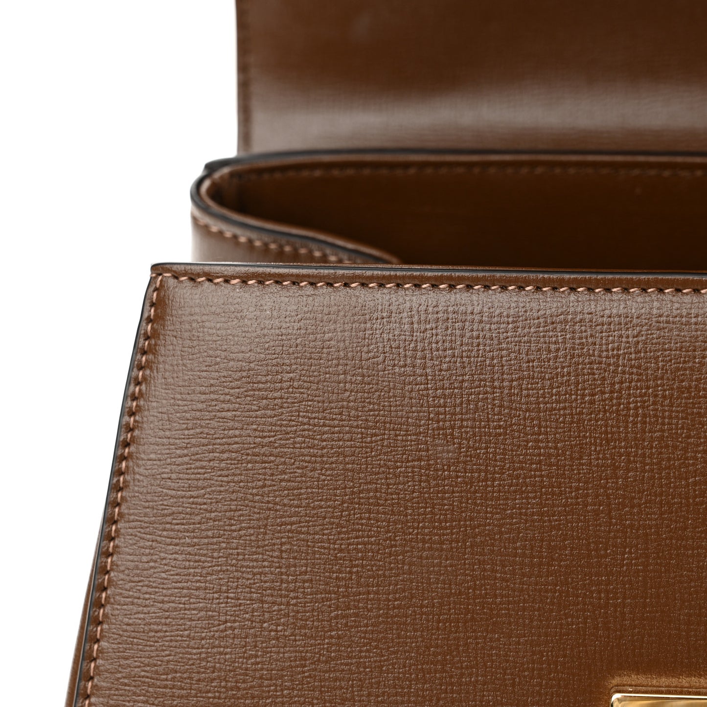 Glazed Textured Calfskin Mini Horsebit 1955 Top Handle Flap Bag Brown Sugar