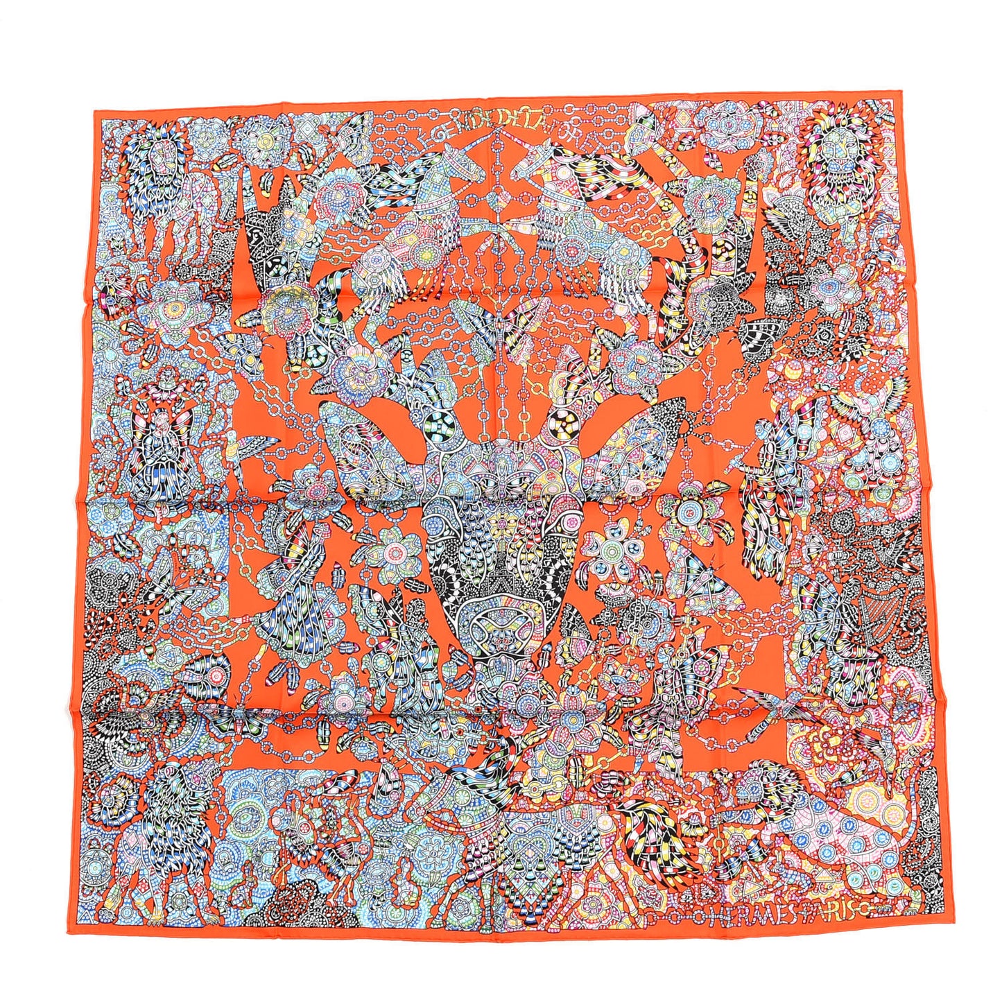 Silk La Legende de La Foret Scarf 90 Orange Black Multicolor