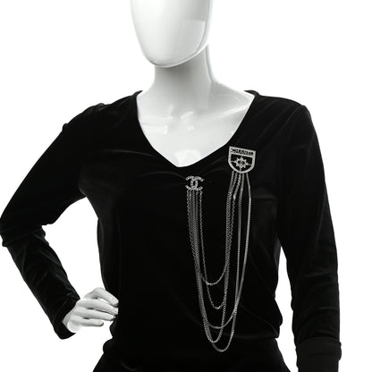 Chanel Baguette Crystal CC Shield Multi Strand Long Chain Brooch Silver 2 of 6