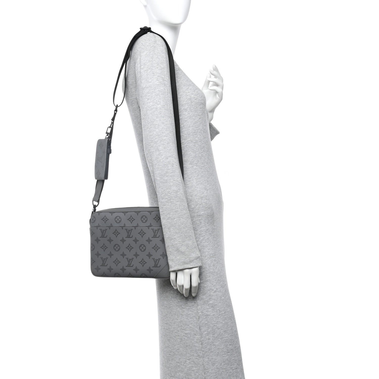 Louis Vuitton Calfskin Monogram Shadow Trio Messenger Anthracite Gray 2 of 15