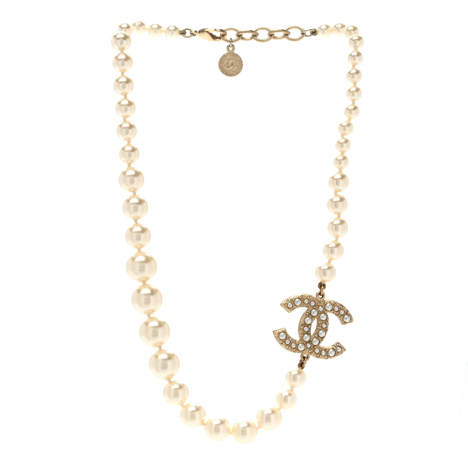 Chanel Pearl CC 100th Anniversary Necklace Light Gold 3 of 4