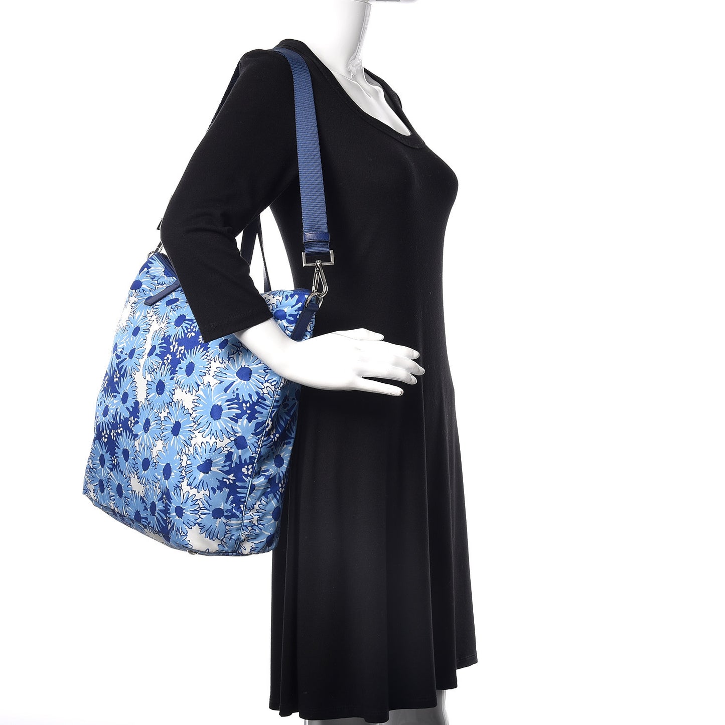 Tessuto Nylon Saffiano Floral Print Tote Baltico Dis Primule