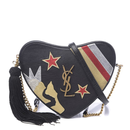 Saint Laurent Calfskin Rock Star Patchwork Monogram Heart Shoulder Bag Black 1 of 9