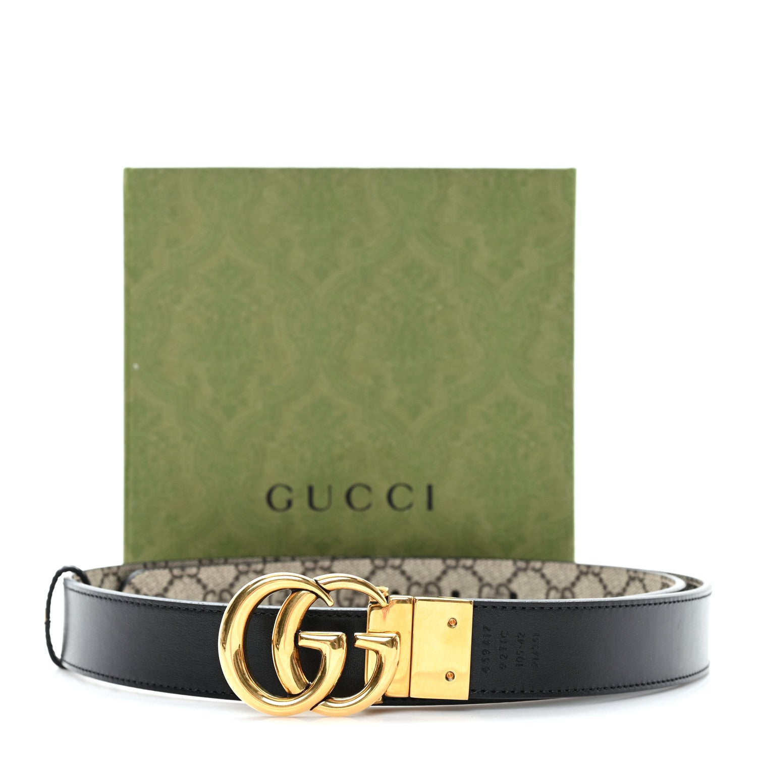 Gucci GG Supreme Monogram Plutone Calfskin Double G Reversible 30mm Belt 105 42 Beige Ebony New Acero 5 of 6