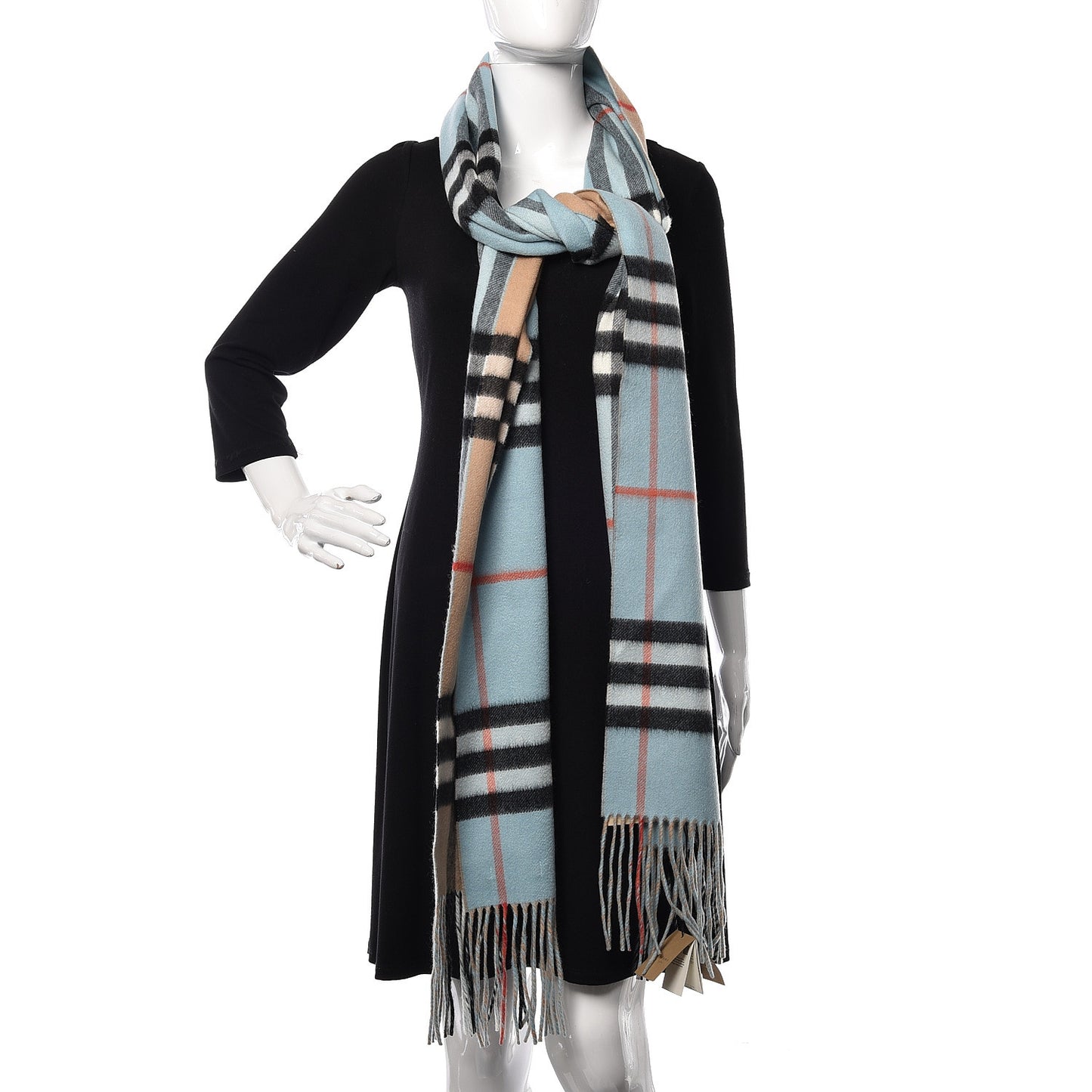 Cashmere Giant Check To Check Reversible Fringe Scarf Pale Peridot Blue