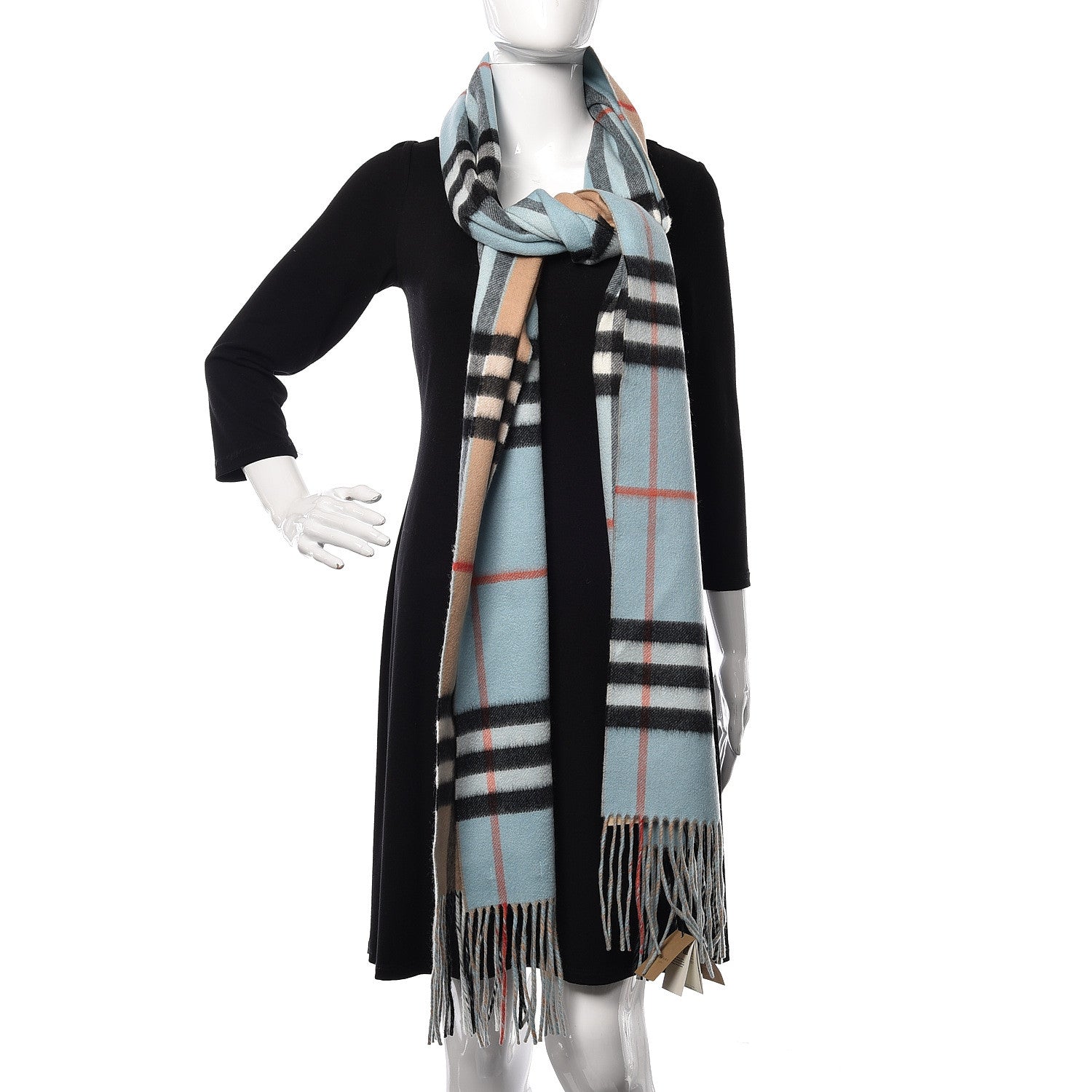 Burberry Cashmere Giant Check To Check Reversible Fringe Scarf Pale Peridot Blue 2 of 5