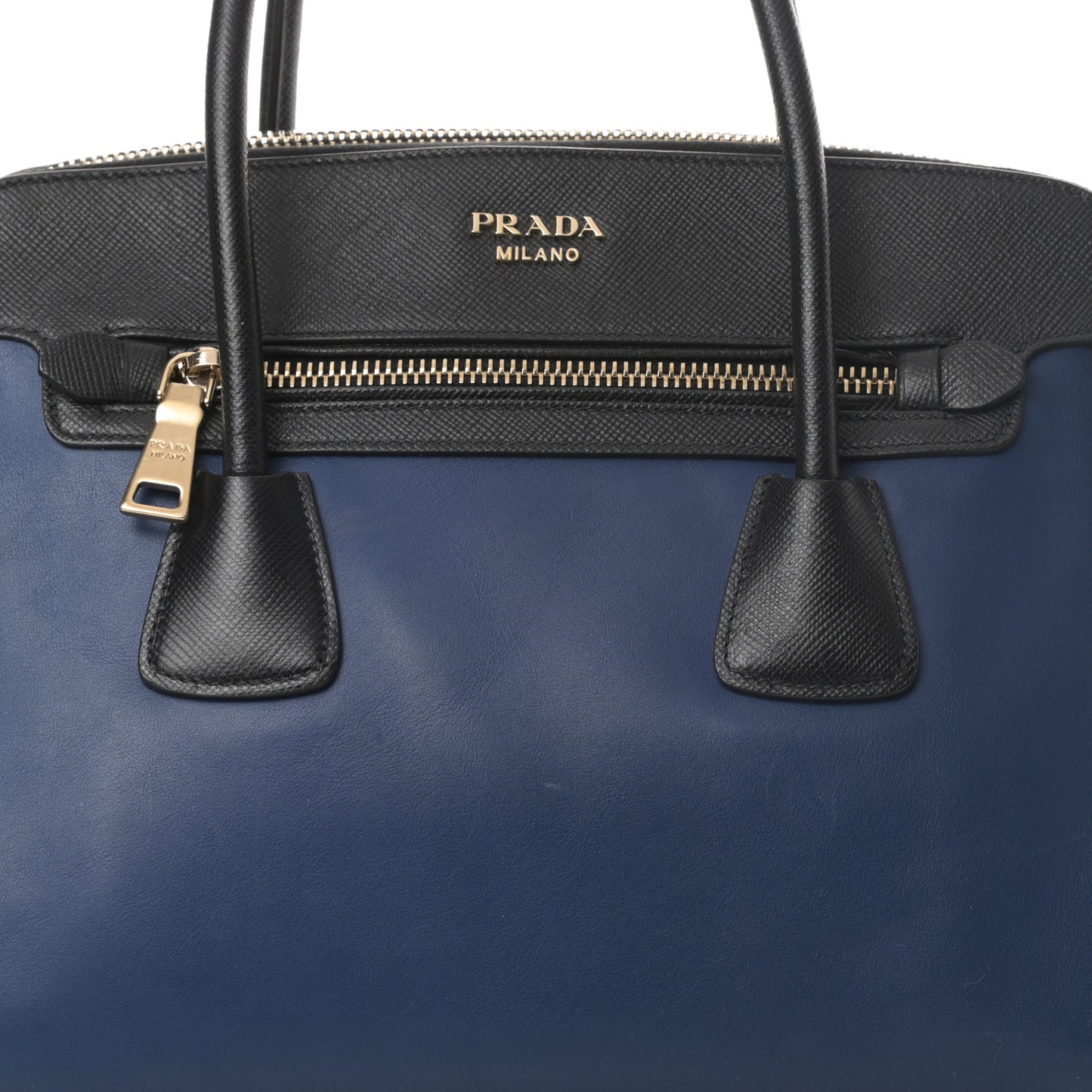 Saffiano City Calfskin Bi-Color Tote Bluette Black