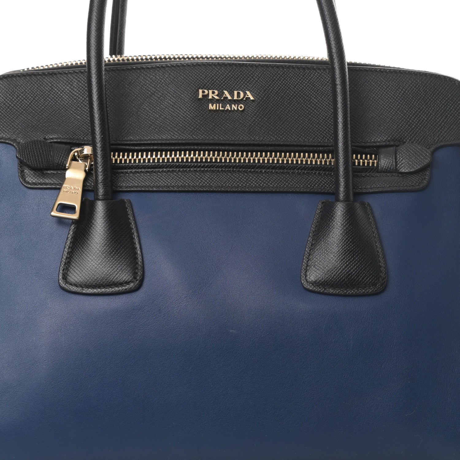 Prada Saffiano City Calfskin Bi-Color Tote Bluette Black 11 of 19