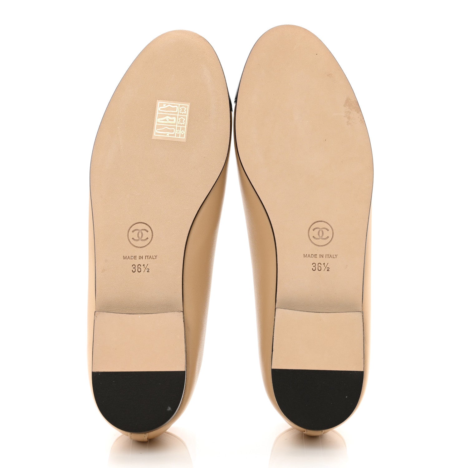 Chanel Lambskin Cap Toe CC Ballerina Flats 36.5 Beige Black 5 of 9