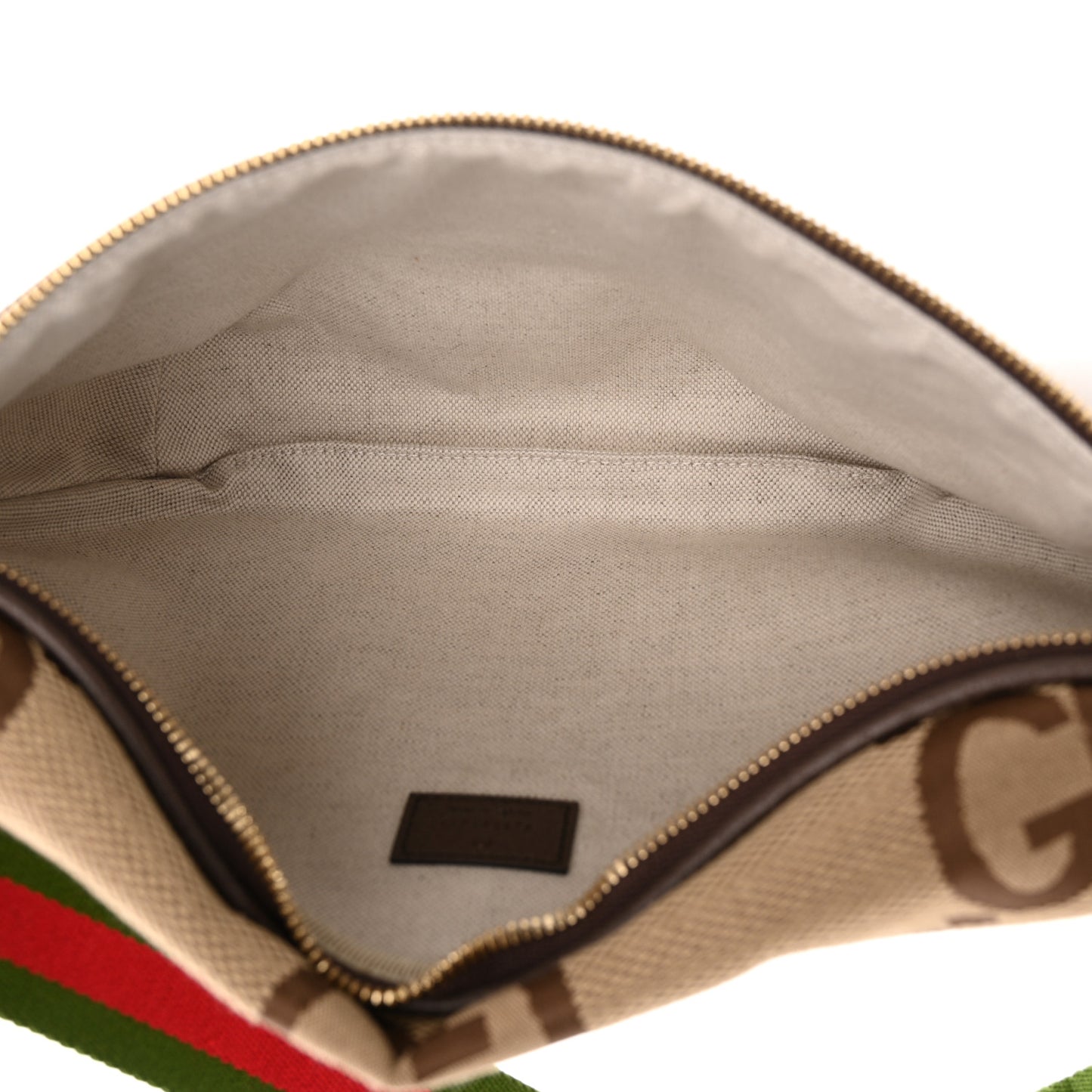 Monogram Jumbo GG Textured Dollar Calfskin Web Belt Bag Camel Ebony New Acero