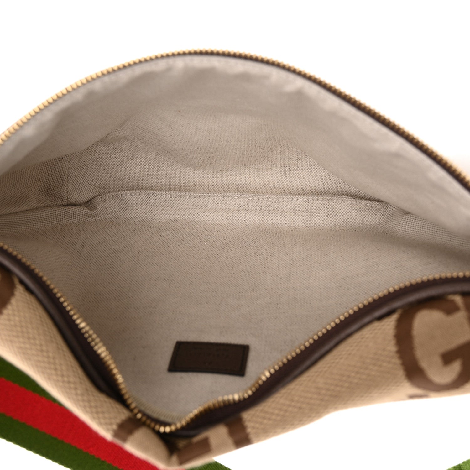 Gucci Monogram Jumbo GG Textured Dollar Calfskin Web Belt Bag Camel Ebony New Acero 5 of 11