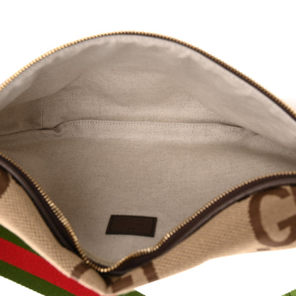 Gucci Monogram Jumbo GG Textured Dollar Calfskin Web Belt Bag Camel Ebony New Acero 5 of 11