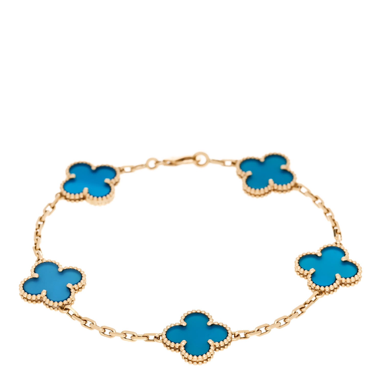 Van Cleef & Arpels 18K Yellow Gold Blue Agate 5 Motifs Vintage Alhambra Bracelet 1 of 5