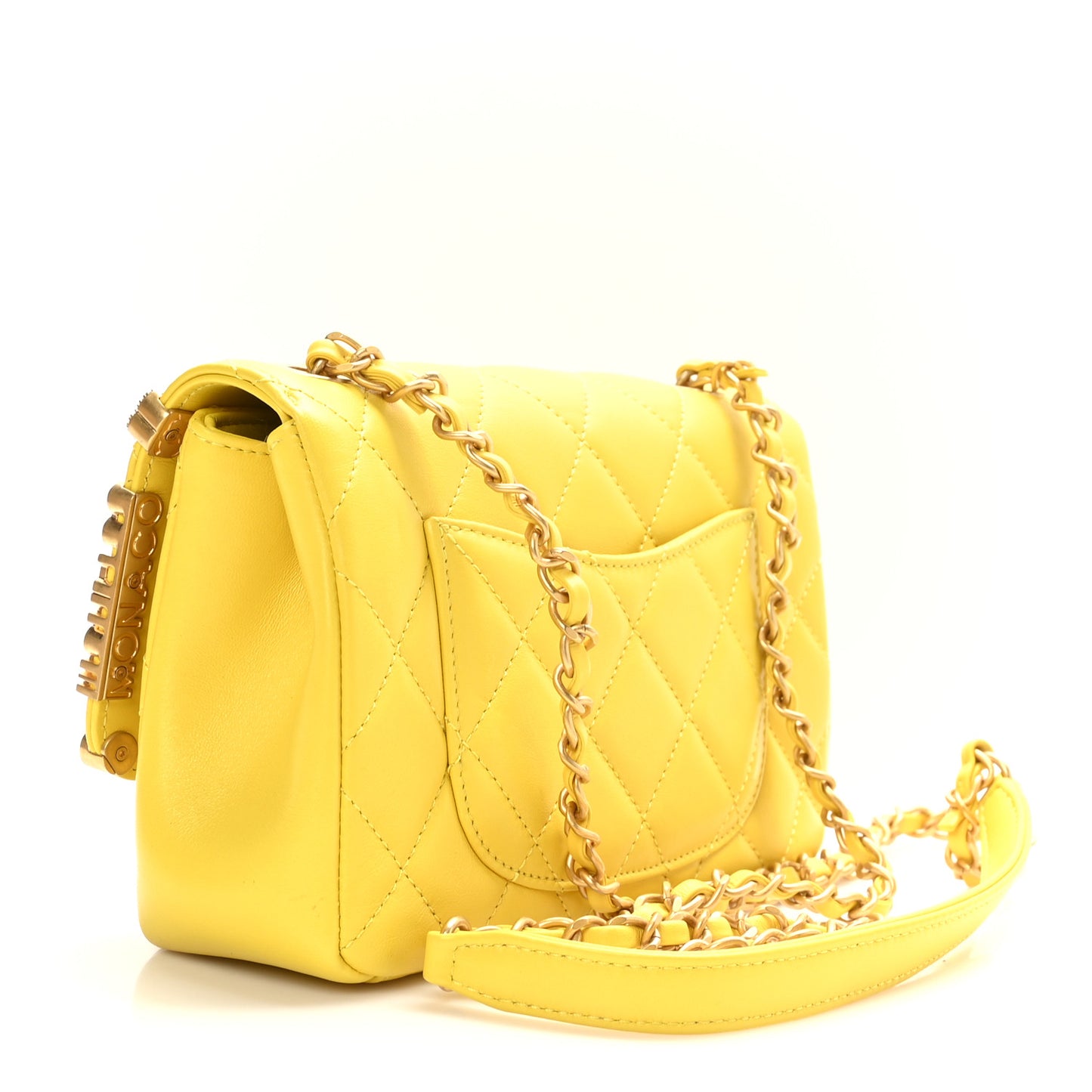 Lambskin Enamel Strass Quilted Mini Paris Monaco Flap Yellow