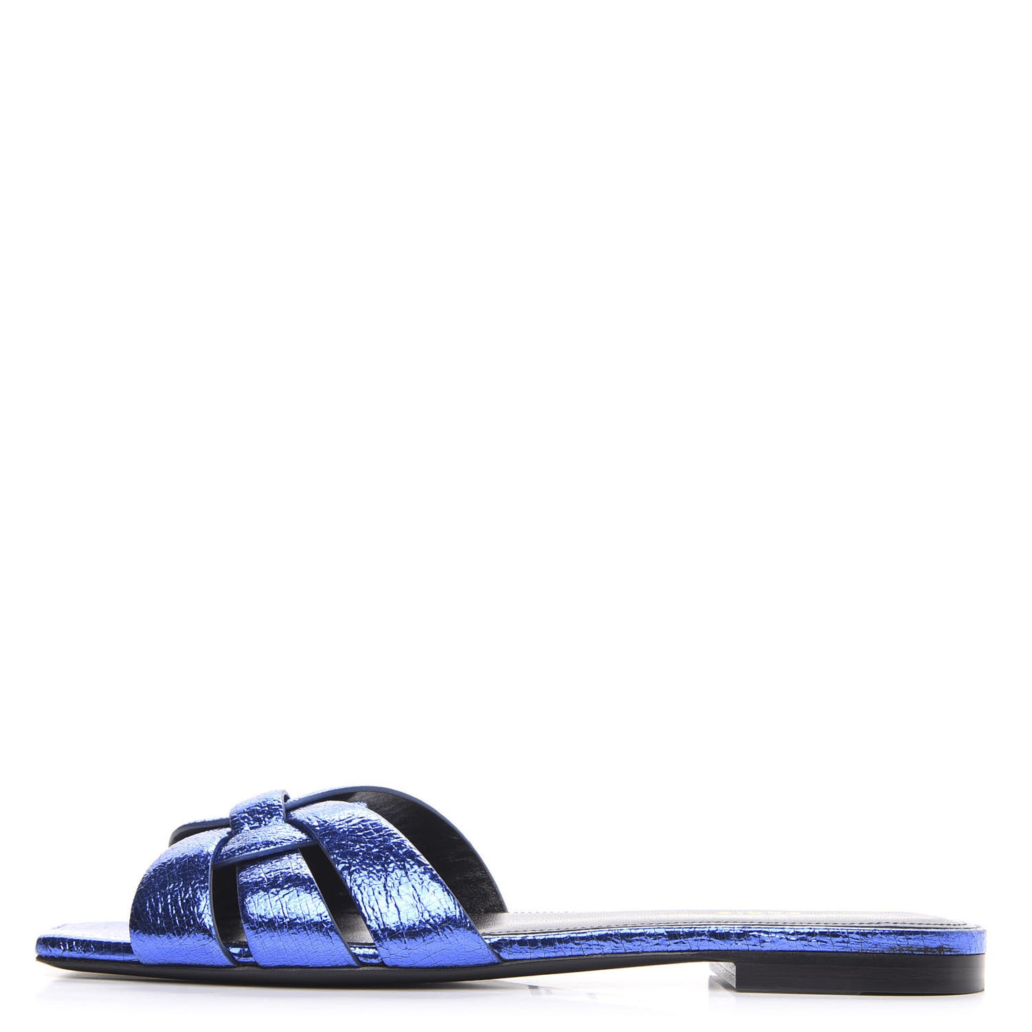 Metallic Crackled Calfskin Nu Pied 05 Slide Sandals 37 Blue