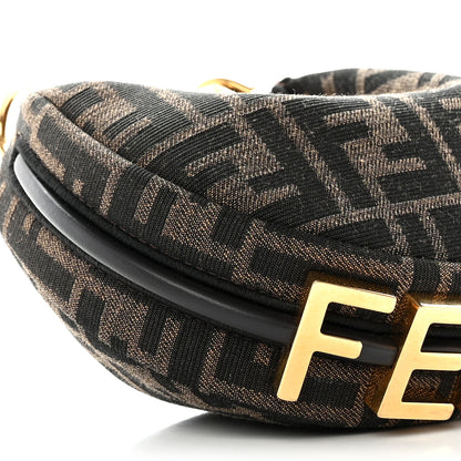 Fendi Fabric Jacquard FF 1974 Nano Fendigraphy Hobo Charm Tobacco Moro 9 of 10