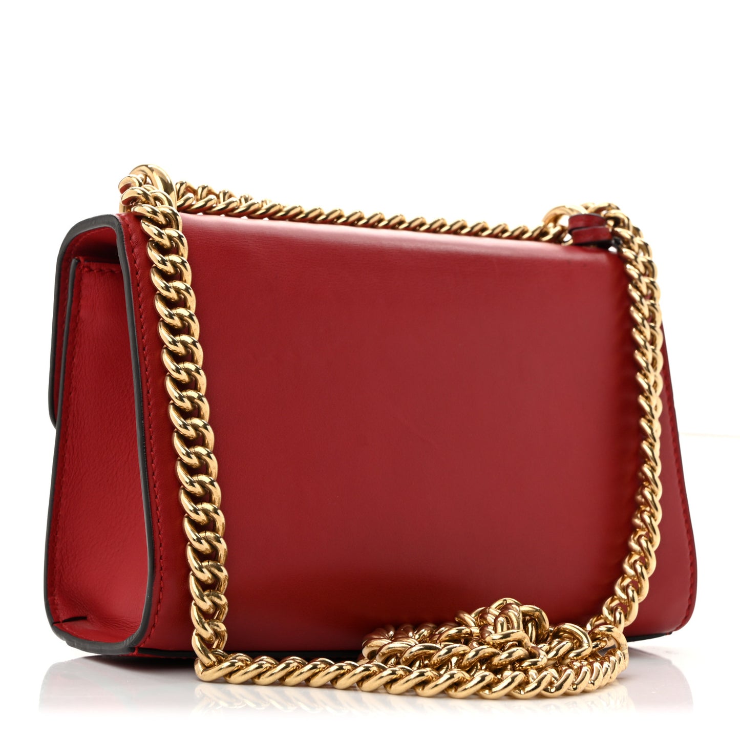 Calfskin Crystal Star Embroidered Small Padlock Shoulder Bag Hibiscus Red