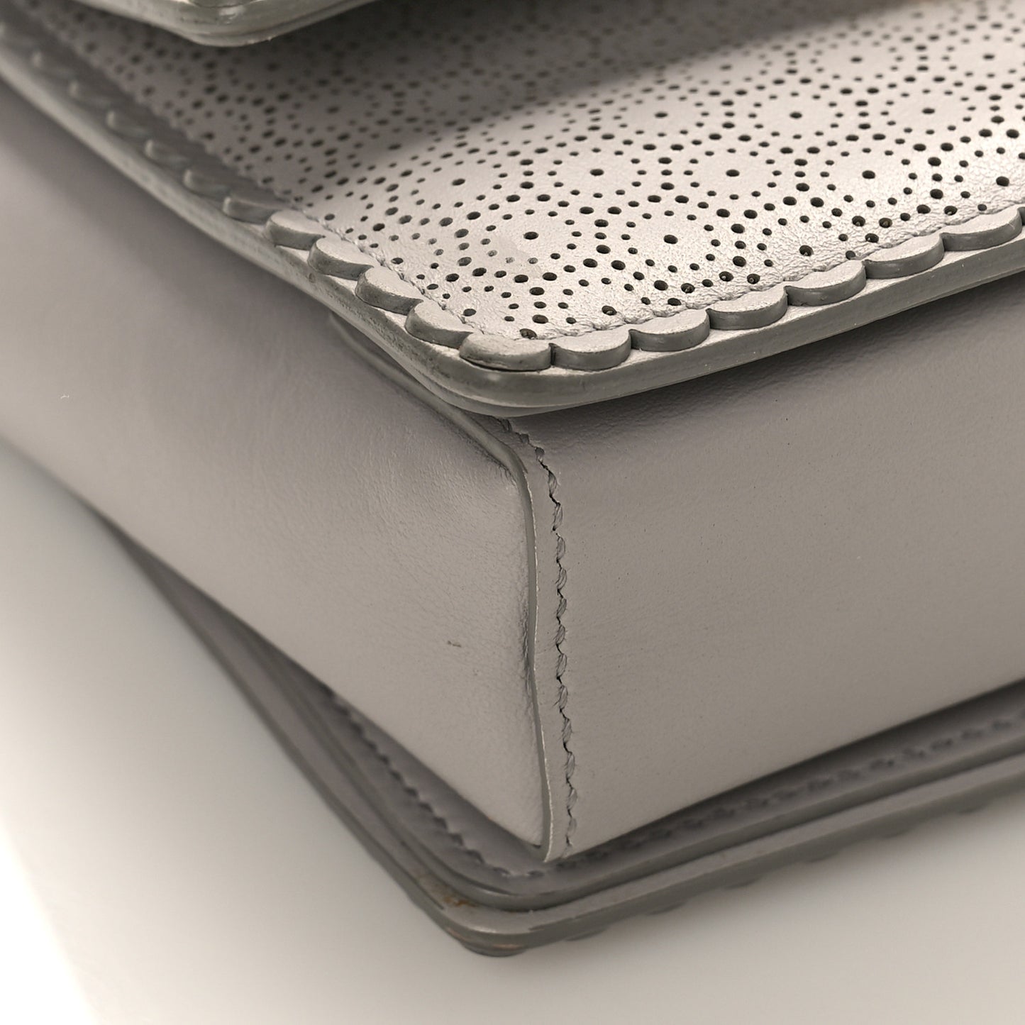 Perforated Calfskin Mini Ginny Shoulder Bag Grey