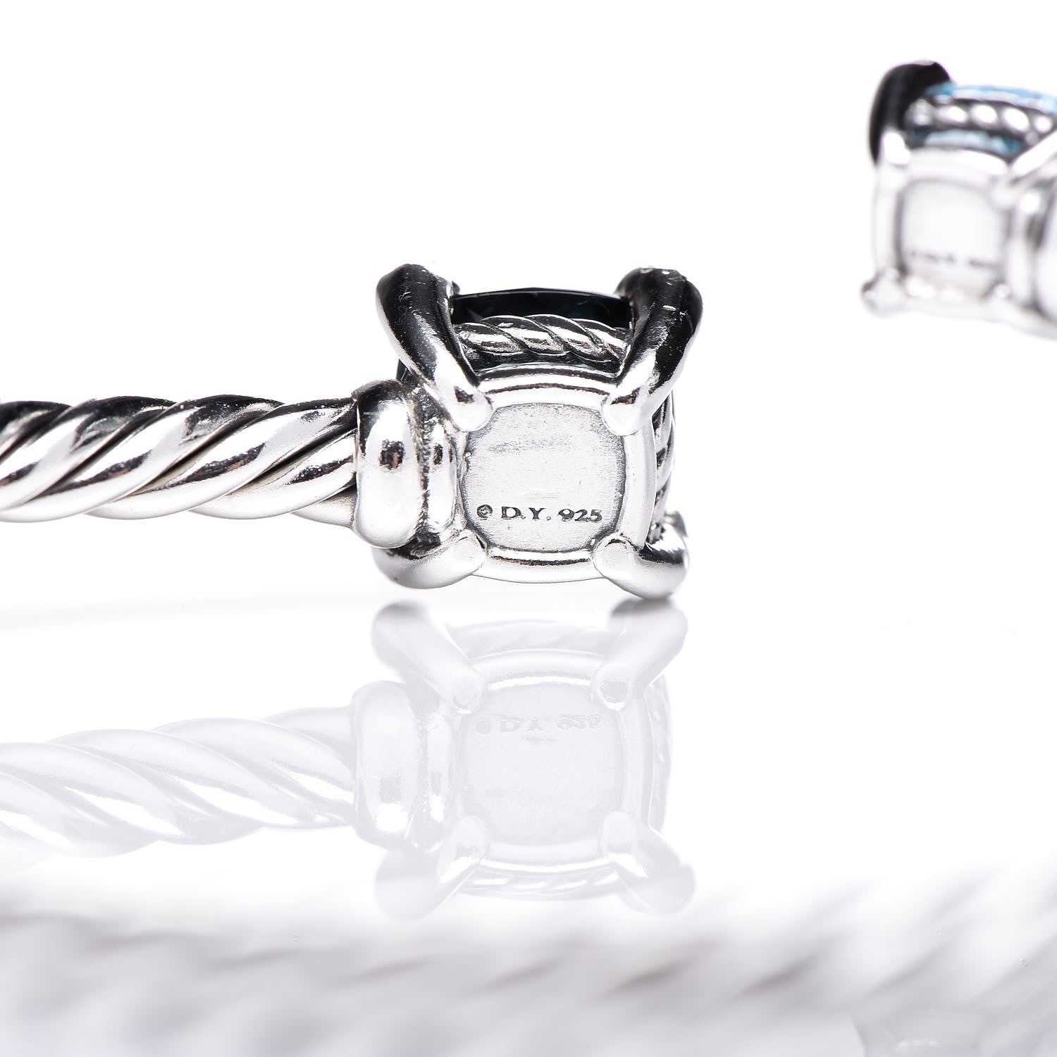 David Yurman Sterling Silver Blue Topaz Hampton Blue Topaz Diamond 4mm Chatelaine Bypass Bracelet 4 of 5