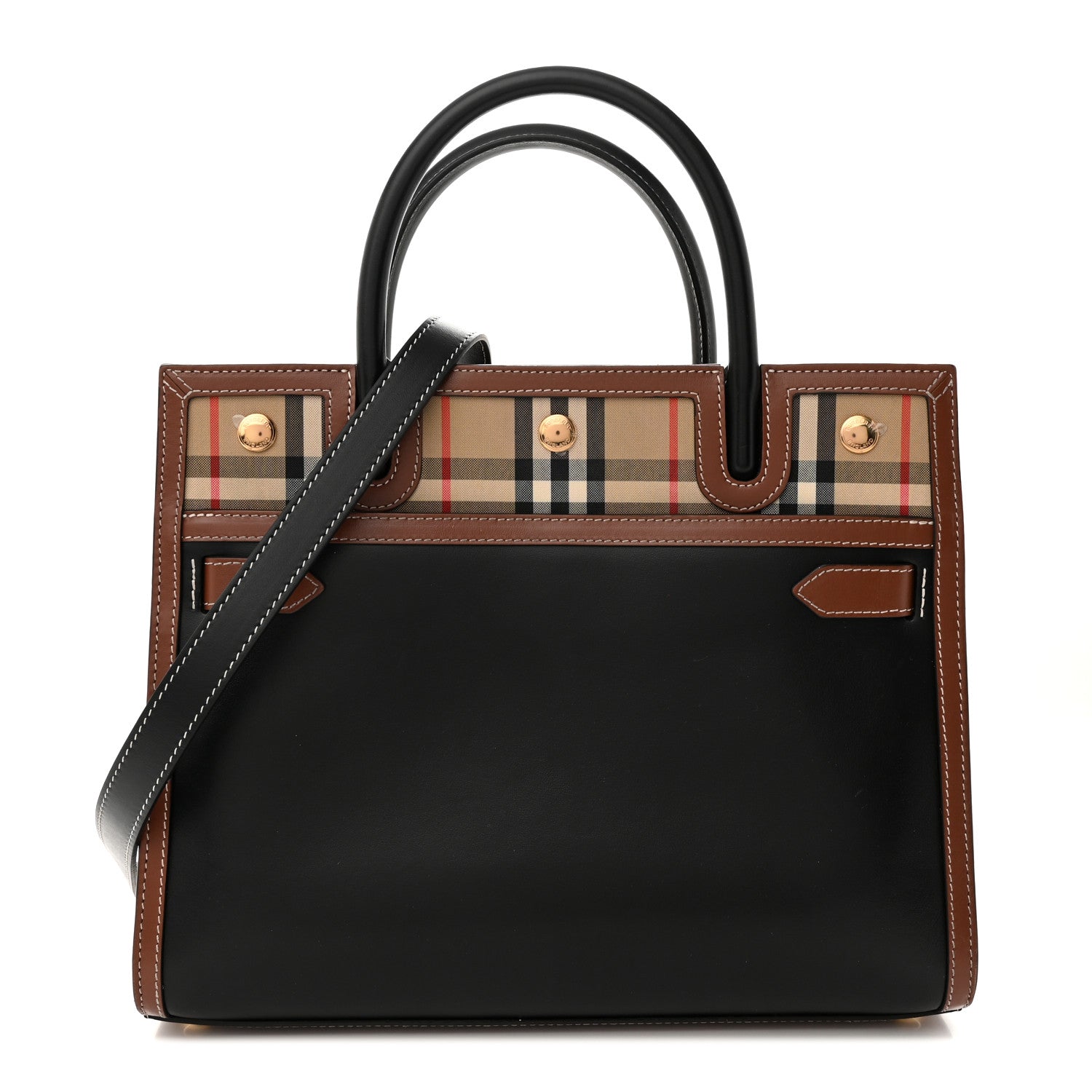 Burberry Calfskin Vintage Check Small Two Handle Title Bag Black 1 of 14