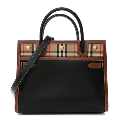 Burberry Calfskin Vintage Check Small Two Handle Title Bag Black 1 of 14