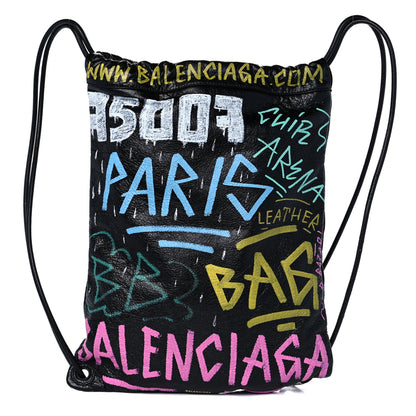 Balenciaga Agneau Arena Graffiti Drawstring Backpack Black Multicolor 1 of 9