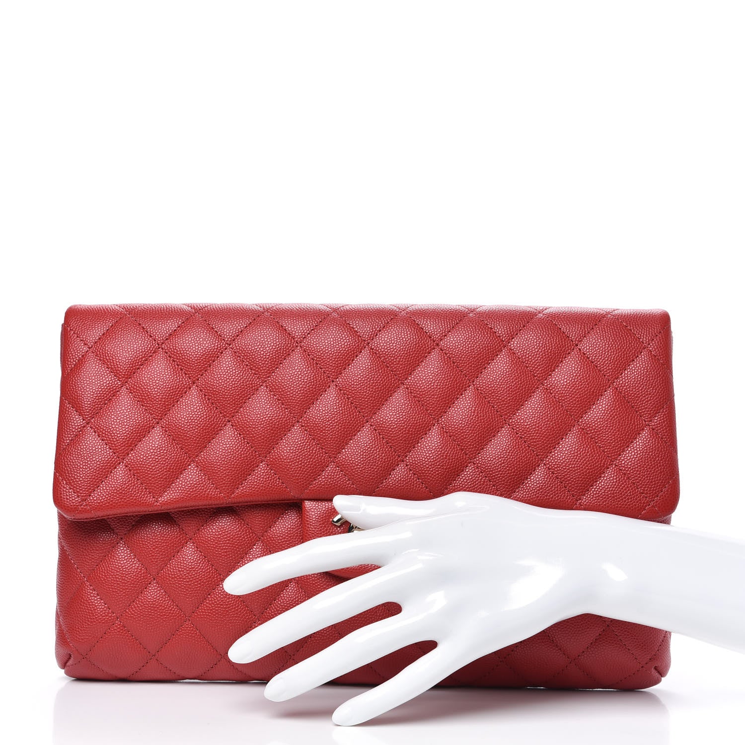 Chanel Caviar Quilted Flap Clutch Red 2 of 9