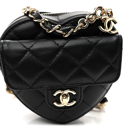 Chanel Lambskin Quilted CC In Love Heart Waist Belt Bag With Chain Black 8 of 11