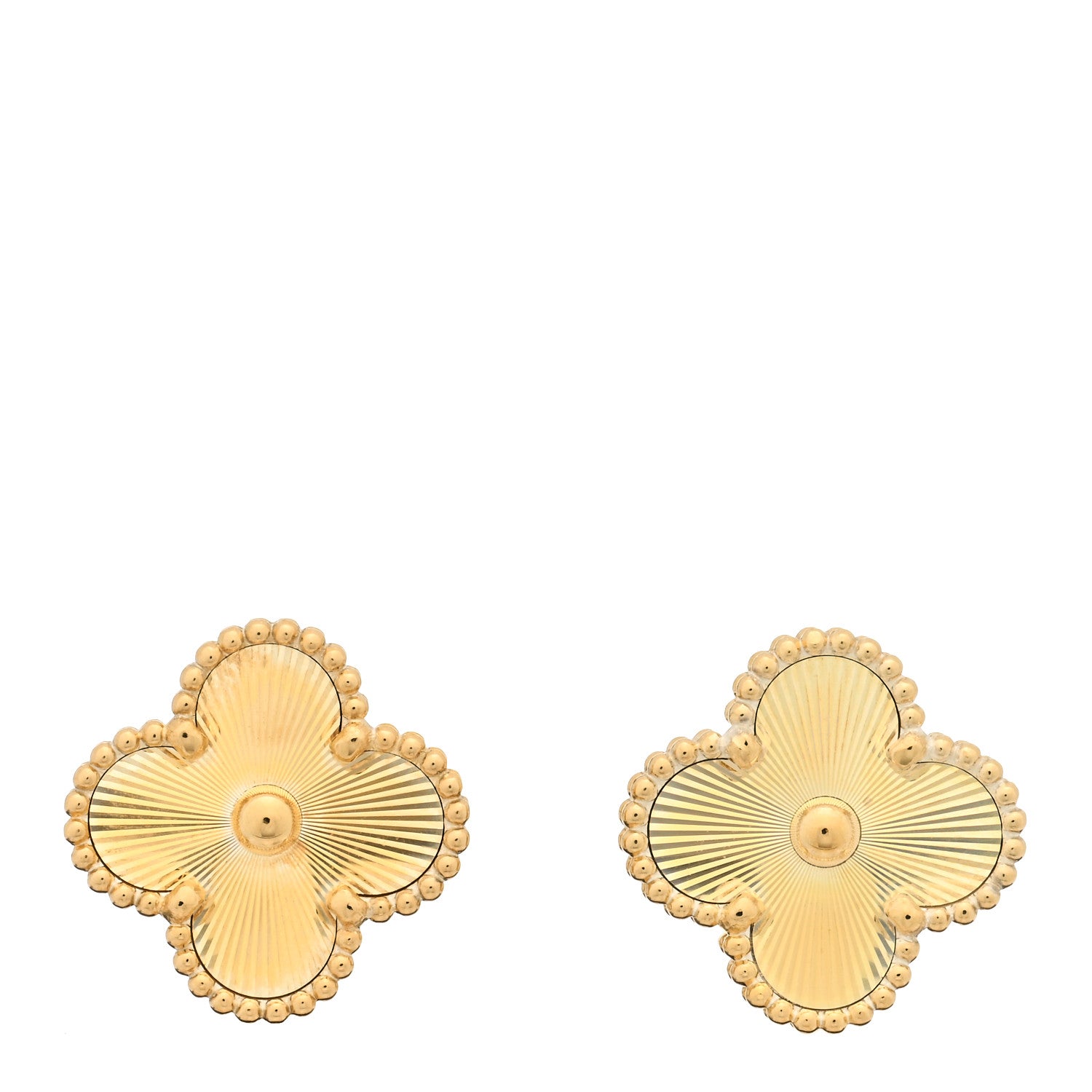 Van Cleef & Arpels 18K Yellow Gold Guilloche Vintage Alhambra Earrings 1 of 3