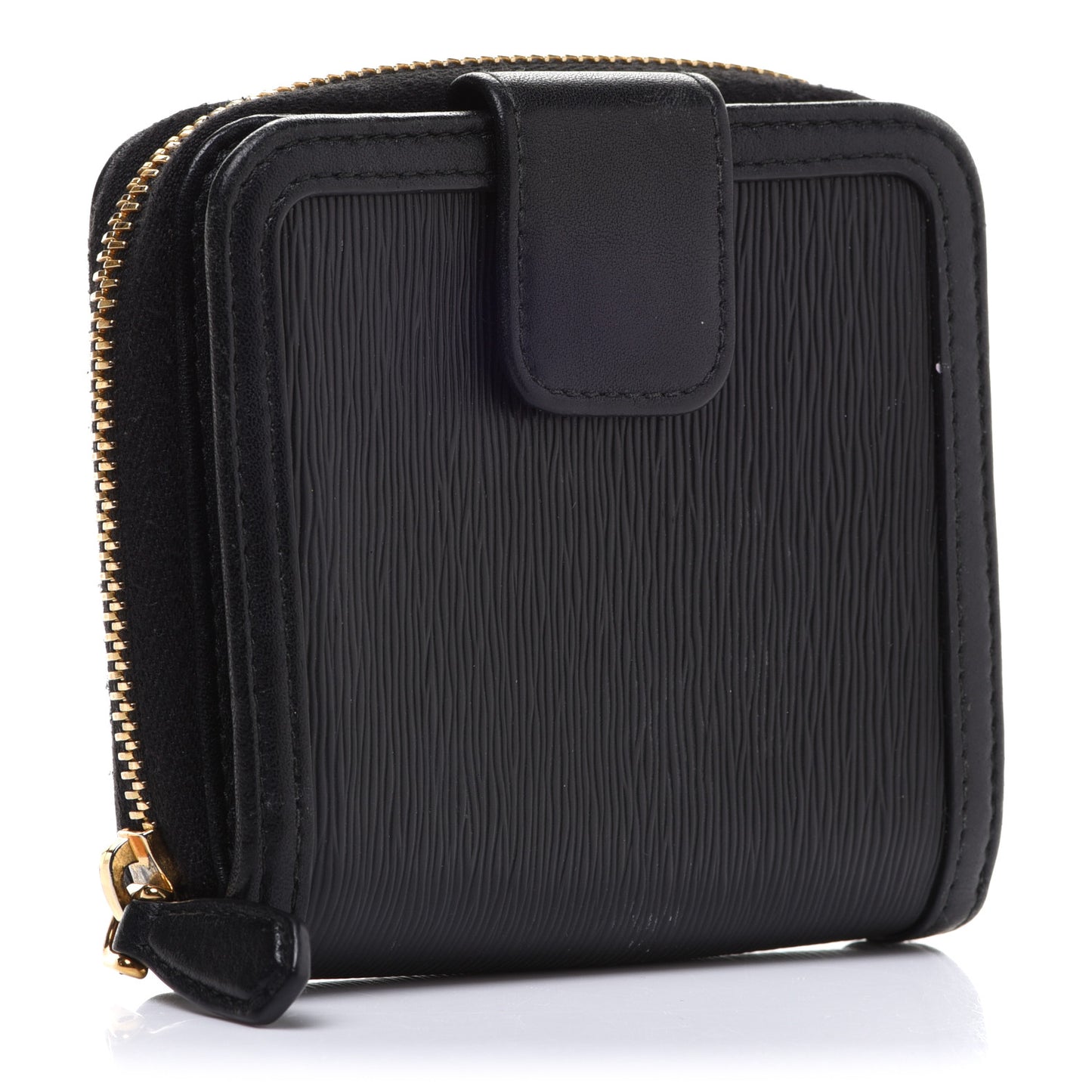 Saffiano Compact Bow Zip Around Wallet Black