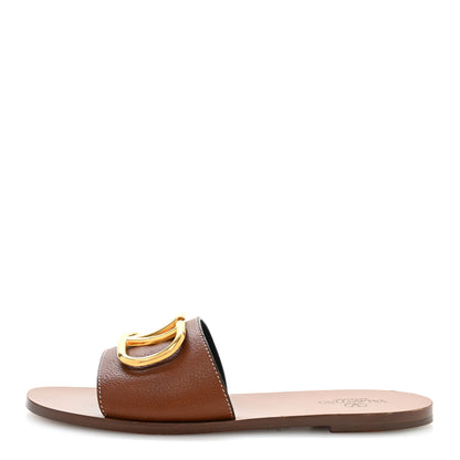 Valentino Garavani Grainy Cowhide Vlogo Flat Slide Sandals 39.5 Cuoio 1 of 11