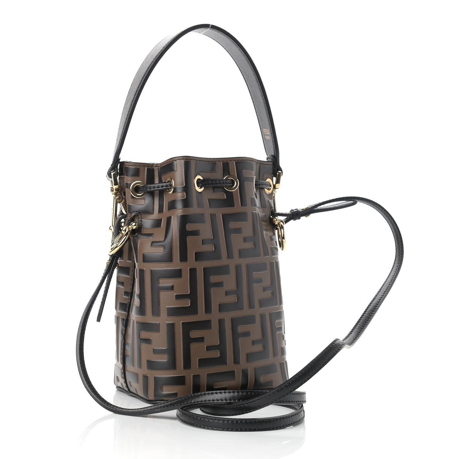 Fendi Vitello Liberty F is Fendi Bi-Color FF 1974 Embossed Mini Mon Tresor Bucket Bag Maya Black 3 of 10
