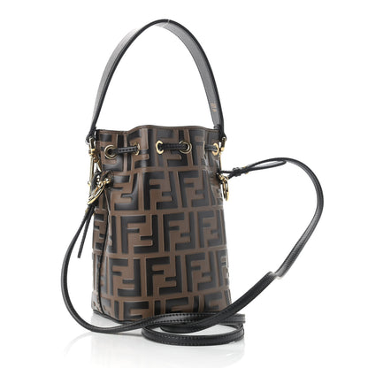 Fendi Vitello Liberty F is Fendi Bi-Color FF 1974 Embossed Mini Mon Tresor Bucket Bag Maya Black 3 of 10