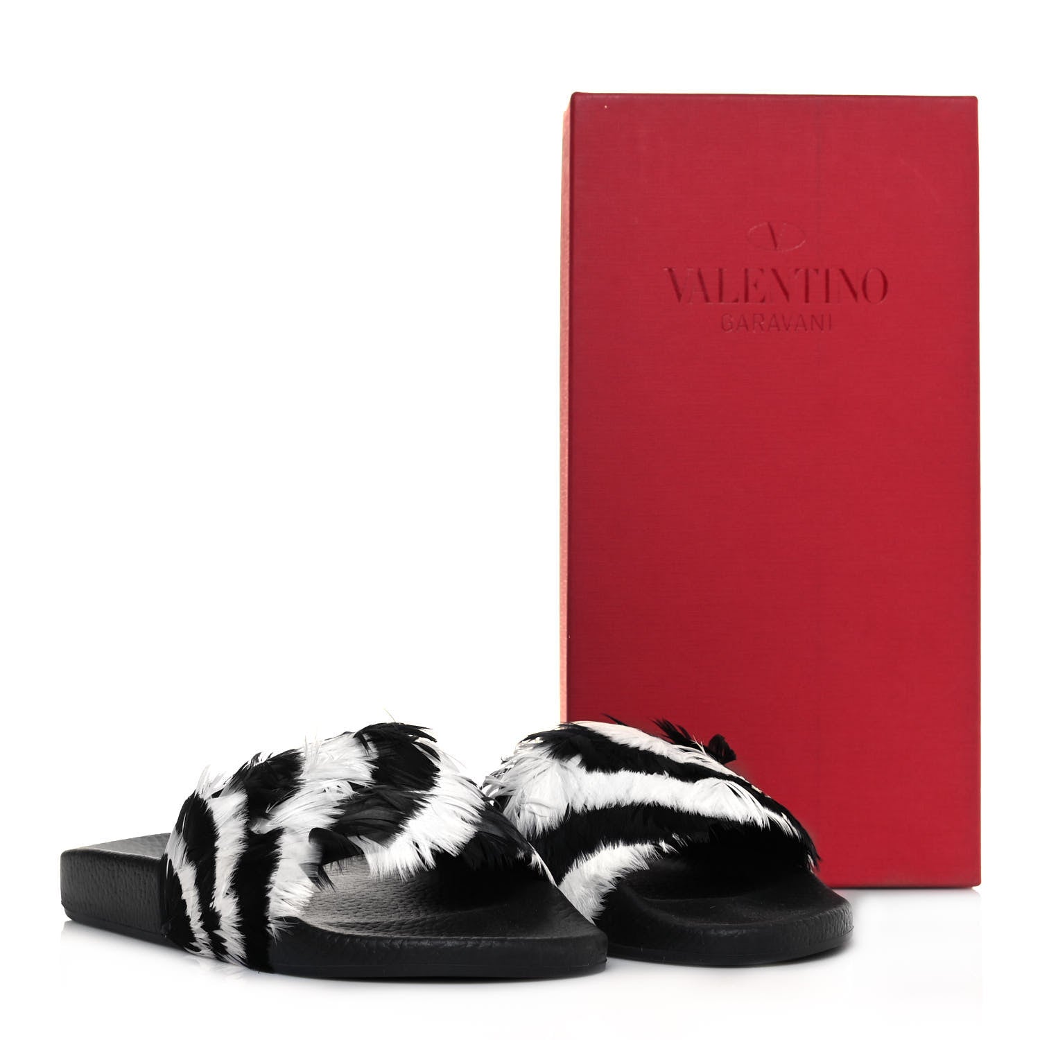Valentino Garavani Rubber Feather Pool Slide Sandals 37 Black White 7 of 7
