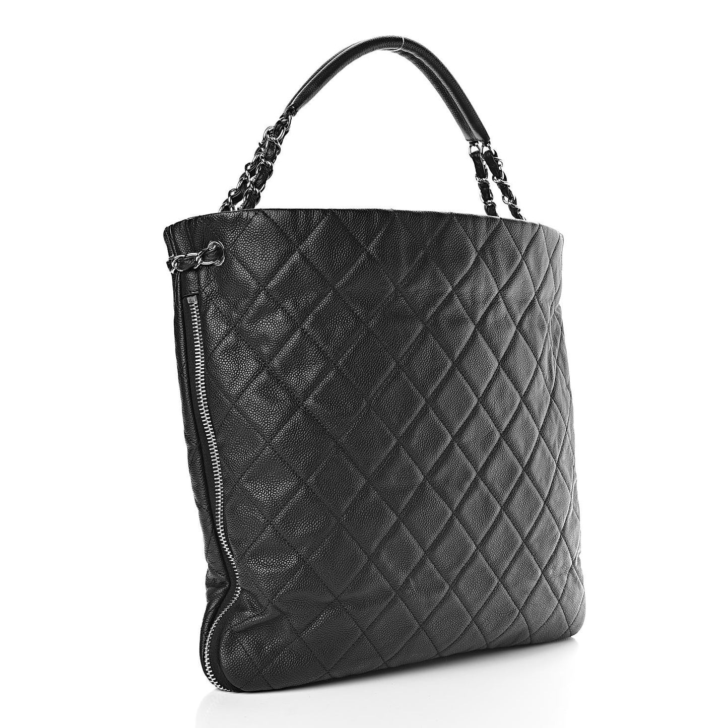 Caviar Quilted Expandable Zip Shoulder Bag Black