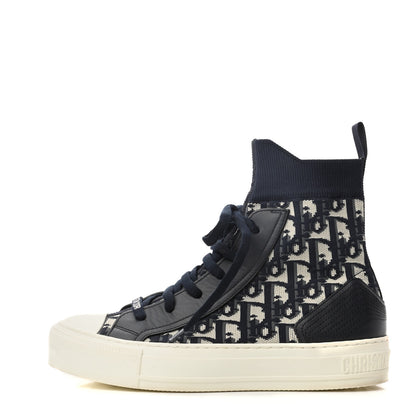 Christian Dior Technical Knit Calfskin Oblique Womens Walk'n Dior High Top Sneakers 36.5 Deep Blue 1 of 8