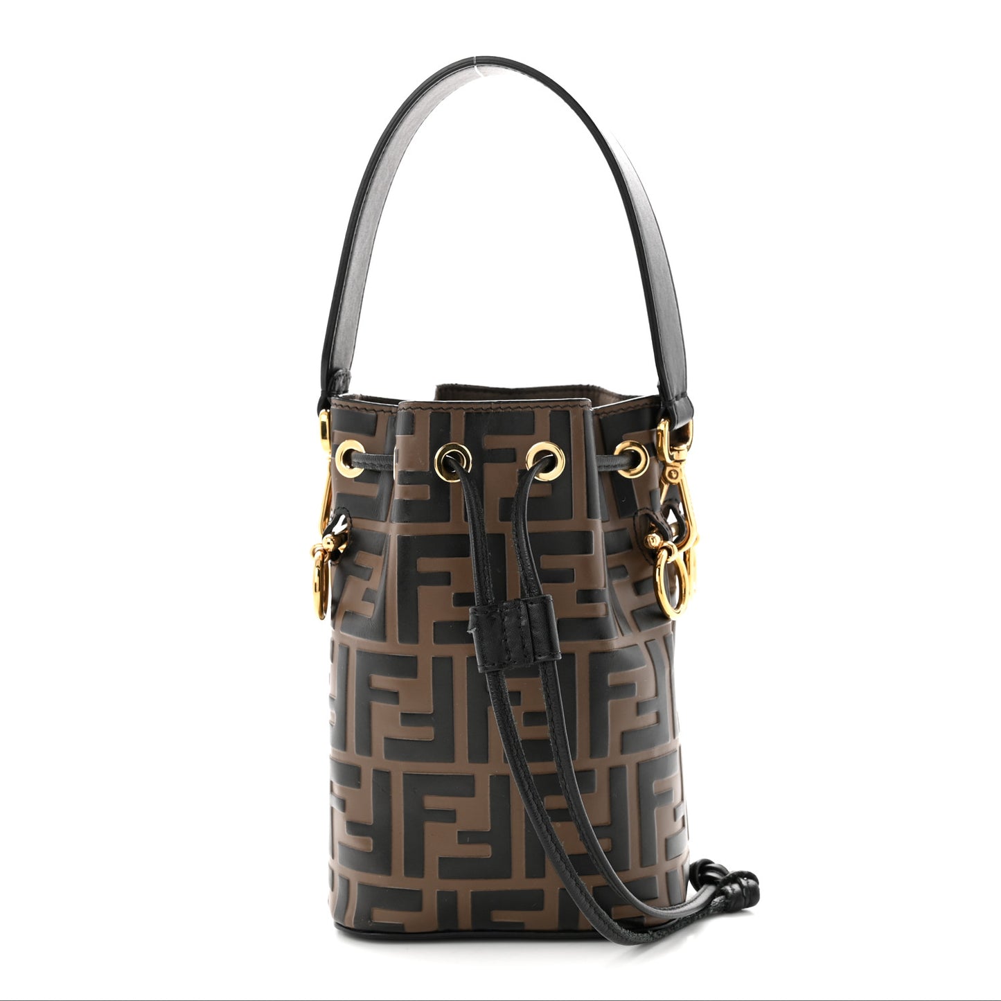 Vitello Liberty F is Fendi Bi-Color FF 1974 Embossed Mini Mon Tresor Bucket Bag Maya Black