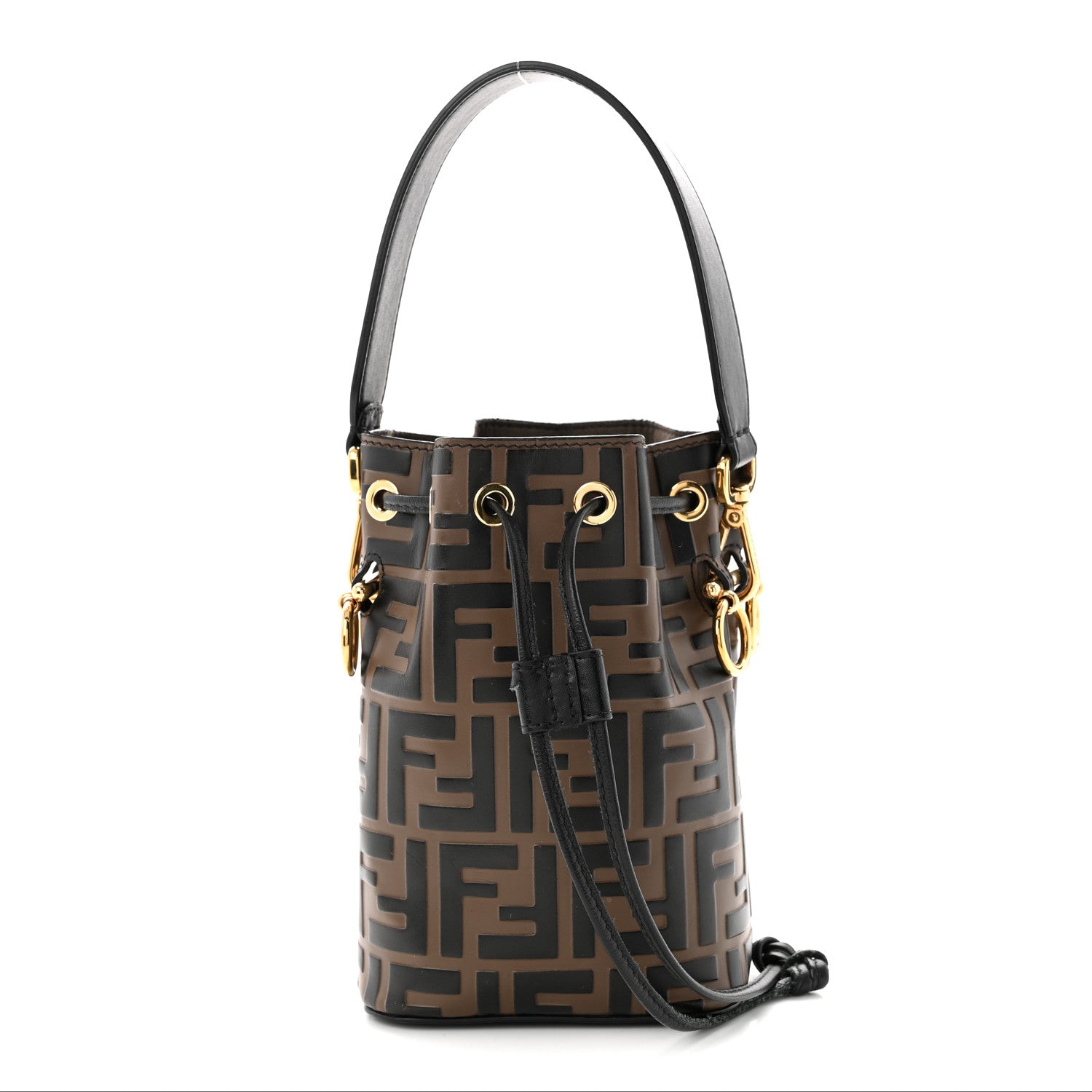 Fendi Vitello Liberty F is Fendi Bi-Color FF 1974 Embossed Mini Mon Tresor Bucket Bag Maya Black 1 of 11