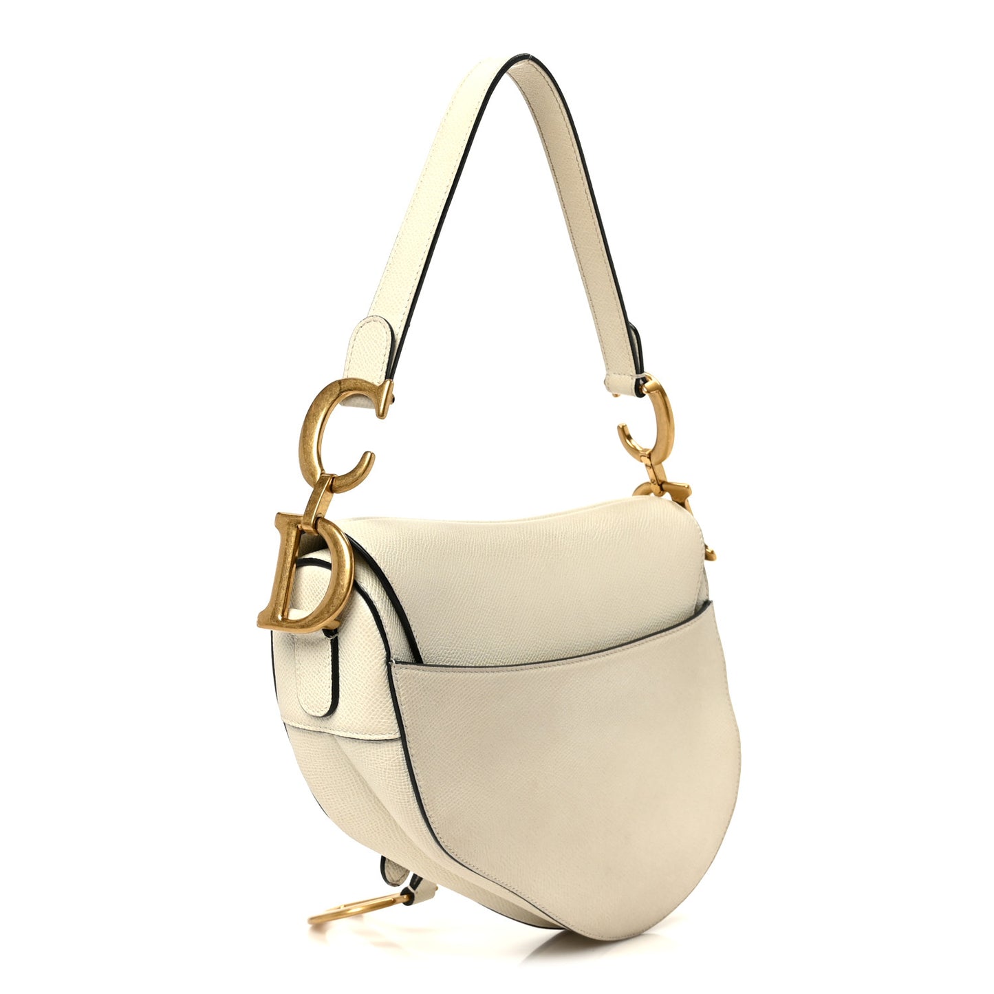Grained Calfskin Saddle Bag White