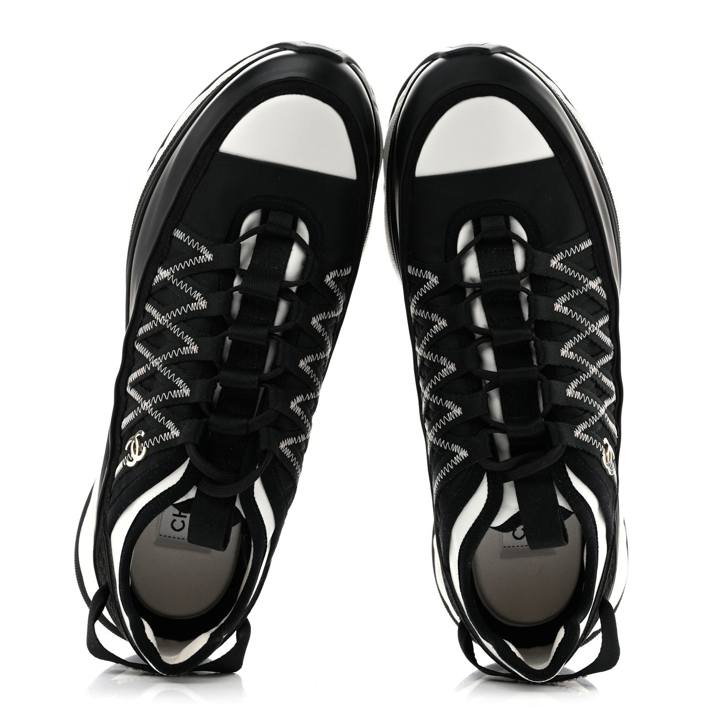Mixed Fibers Suede Calfskin CC Sneakers 41.5 White Black