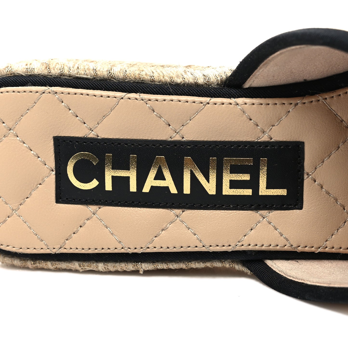 Crumpled Goatskin CC Espadrille Mules 38 Beige Black