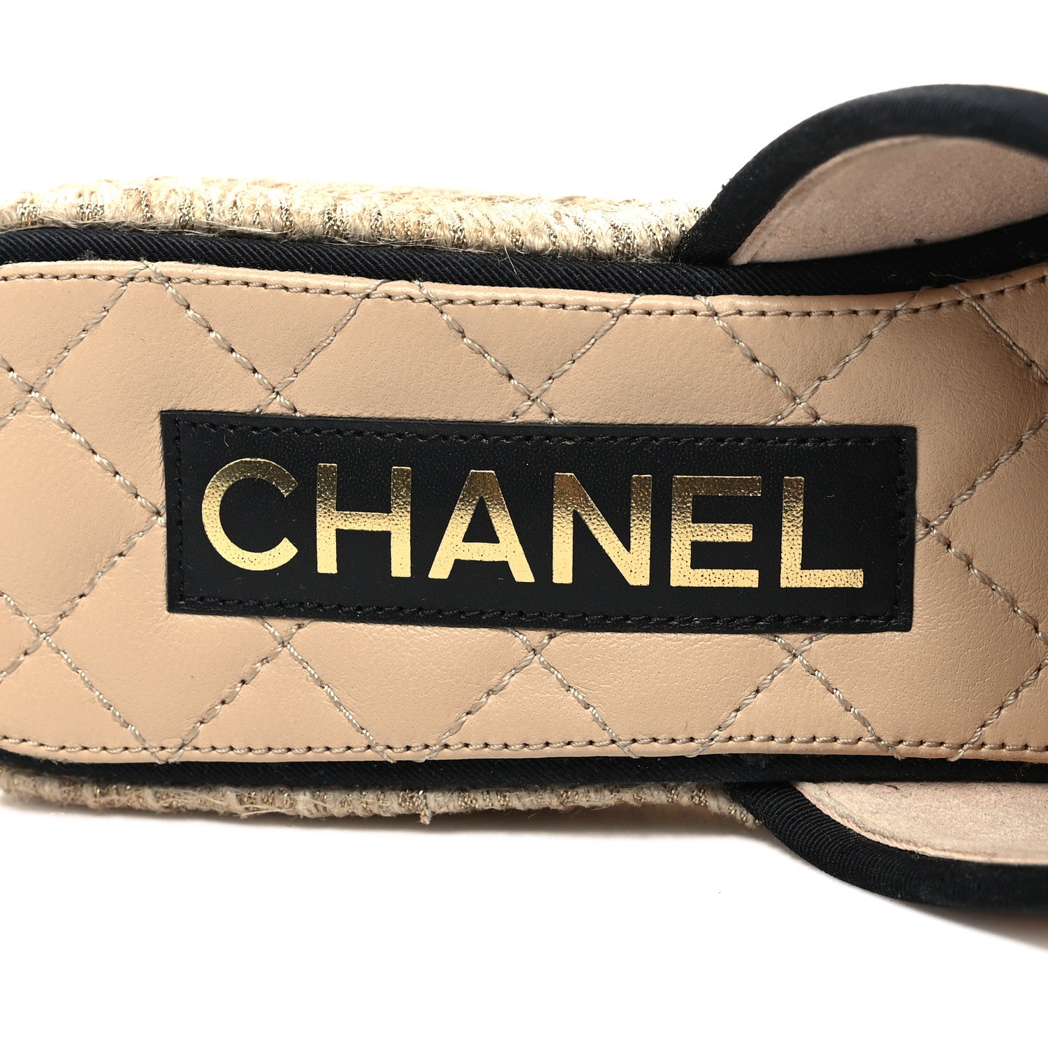 Chanel Crumpled Goatskin CC Espadrille Mules 38 Beige Black 8 of 9