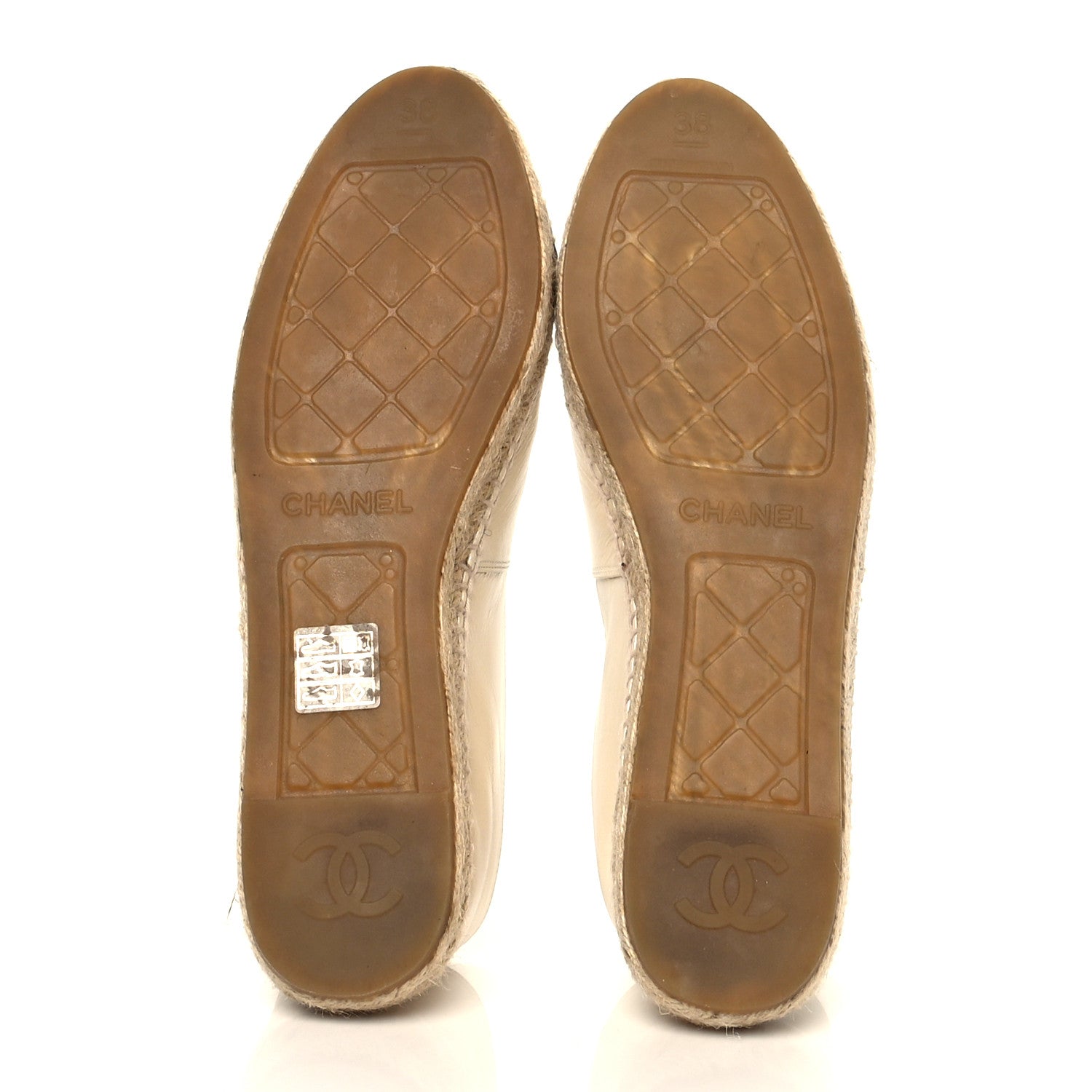 Chanel Metallic Calfskin Grosgrain CC Espadrilles 38 Ivory Black 5 of 11