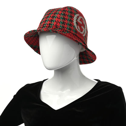 Gucci Tweed Wool Houndstooth Interlocking G Bucket Hat M Red Green 2 of 8
