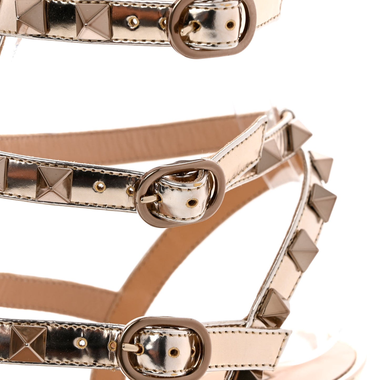 Metallic Pebbled Calfskin Patent Rockstud Ankle Strap 65mm Pumps 36.5 Sasso