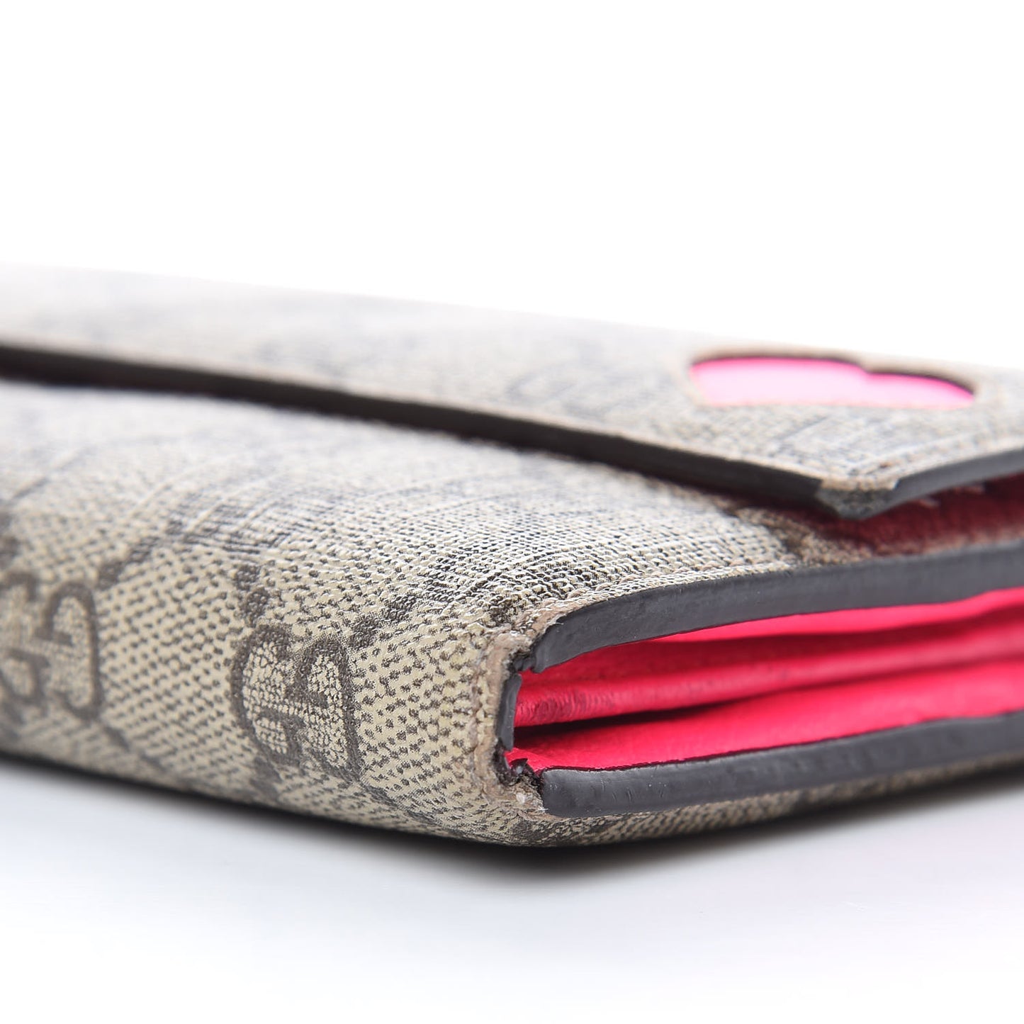 GG Supreme Monogram Continental Heart Wallet Fluorescent Fuchsia